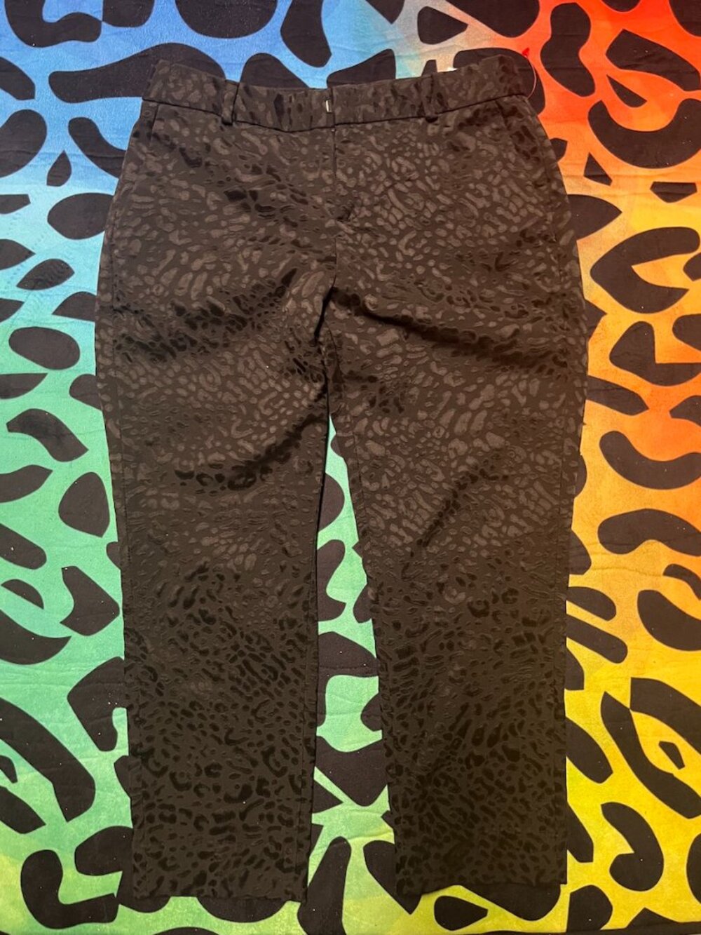 BANANA REPUBLIC AVERY BLACK LEOPARD ANIMAL PRINT PANTS PETITE SIZE 6